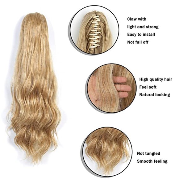 Blonde Ponytail, Long Wavy Ponytail Claw Clip Extension - Picture 3 of 6